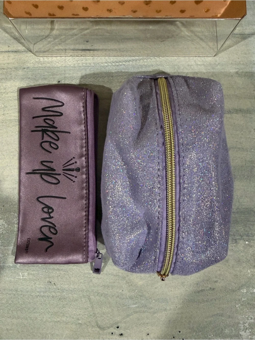Purple Makeup Bag Bundle - 2 Pc Glitter Cosmetic Pouches